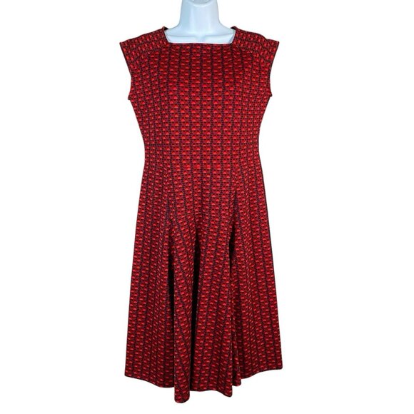 Lands' End Dresses & Skirts - Lands End Ponte Knit Dress Red Geometric Cap Sleeve Fit & Flare Modest Church